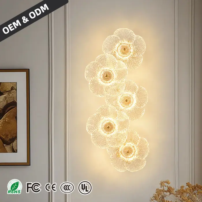 French Luxury Flower Glass LED Wall Light European Design for Bedroom Living Room Background Decoration Bedside Cafe Wall Light — image 4