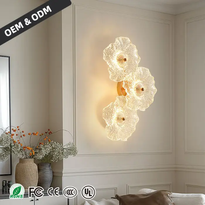 French Luxury Flower Glass LED Wall Light European Design for Bedroom Living Room Background Decoration Bedside Cafe Wall Light — image 5