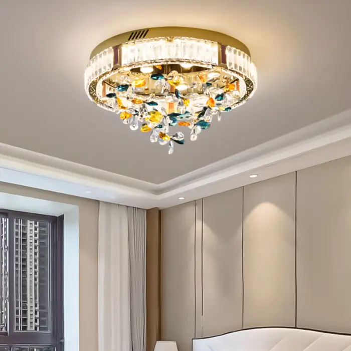 Designer LED Lighting Round Ceiling Chandelier Crystal Ceiling Lamp Modern Minimalist Villa Living Room Ceiling Lamp — image 3