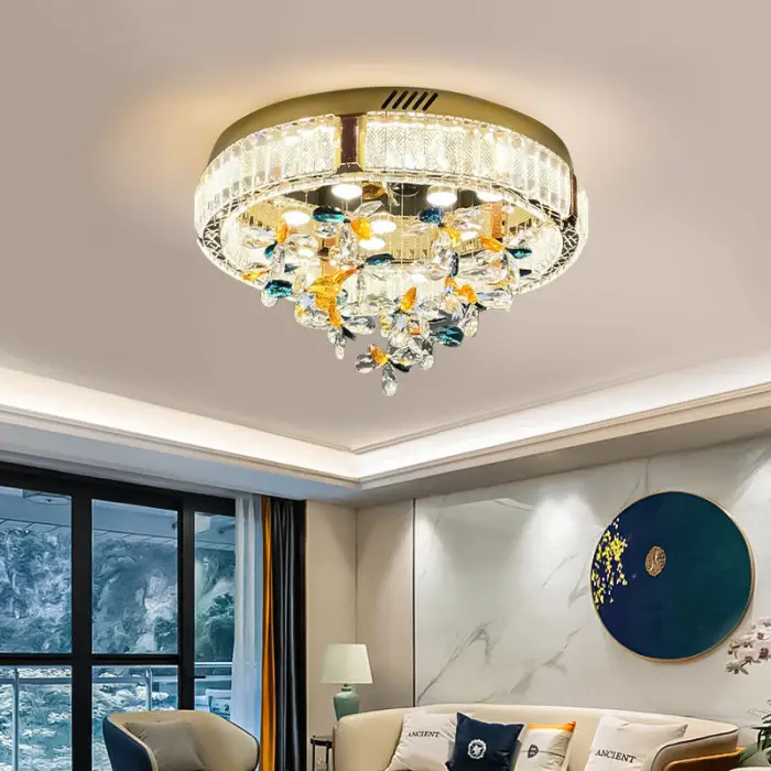 Designer LED Lighting Round Ceiling Chandelier Crystal Ceiling Lamp Modern Minimalist Villa Living Room Ceiling Lamp — image 7