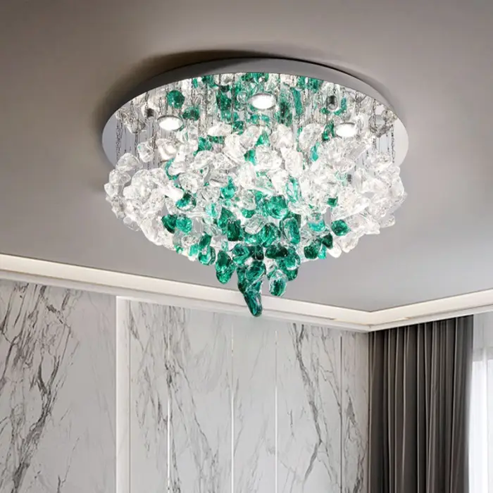 Modern Living Room LED Color Crystal Hanging Chandelier Luxury Large Green Crystal Stone Chandelier Loft Bedroom Ceiling Light — image 3