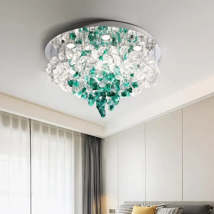 Modern Living Room LED Color Crystal Hanging Chandelier Luxury Large Green Crystal Stone Chandelier Loft Bedroom Ceiling Light — image 4