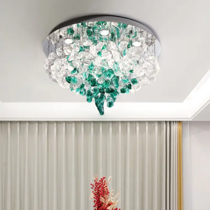 Modern Living Room LED Color Crystal Hanging Chandelier Luxury Large Green Crystal Stone Chandelier Loft Bedroom Ceiling Light — image 5
