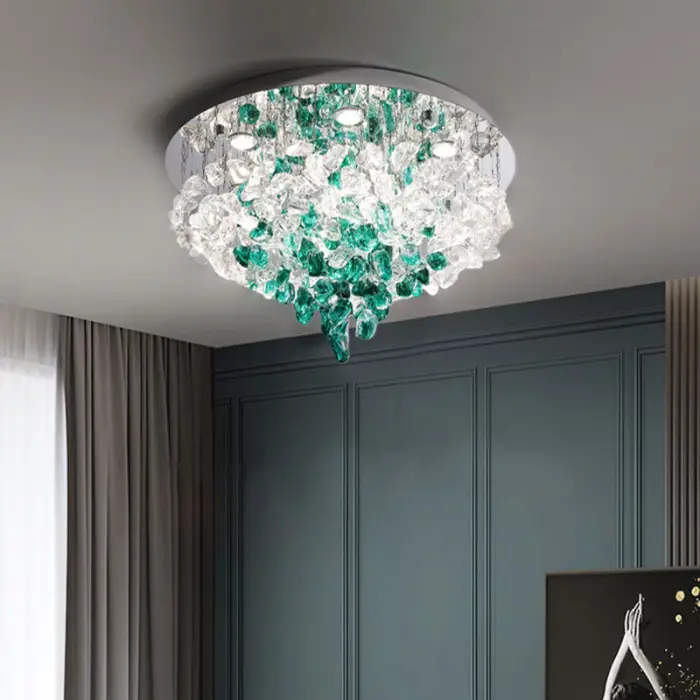 Modern Living Room LED Color Crystal Hanging Chandelier Luxury Large Green Crystal Stone Chandelier Loft Bedroom Ceiling Light — image 6