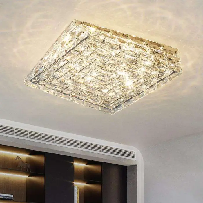Modern European Stainless Steel LED Ceiling Light Luxury Rectangular Crystal Hotel Lobby Dining Room Living Room Ceiling Light — image 3