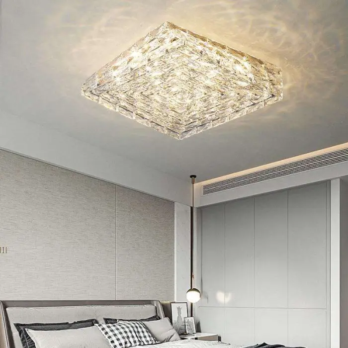 Modern European Stainless Steel LED Ceiling Light Luxury Rectangular Crystal Hotel Lobby Dining Room Living Room Ceiling Light — image 4