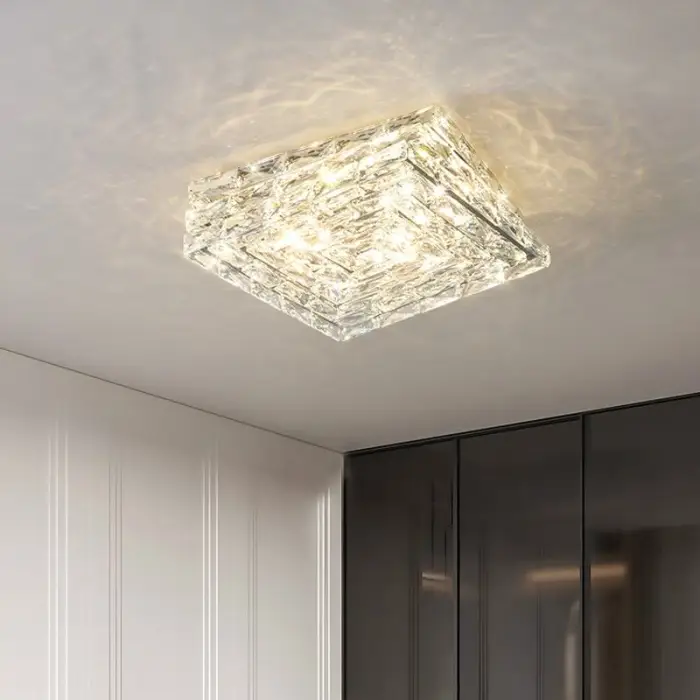 Modern European Stainless Steel LED Ceiling Light Luxury Rectangular Crystal Hotel Lobby Dining Room Living Room Ceiling Light — image 5