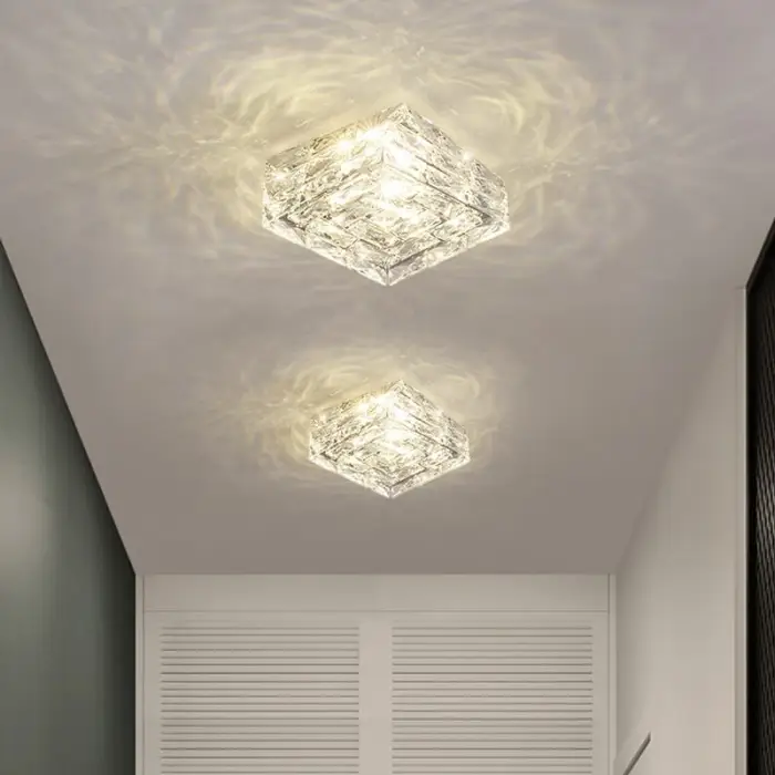 Modern European Stainless Steel LED Ceiling Light Luxury Rectangular Crystal Hotel Lobby Dining Room Living Room Ceiling Light — image 6