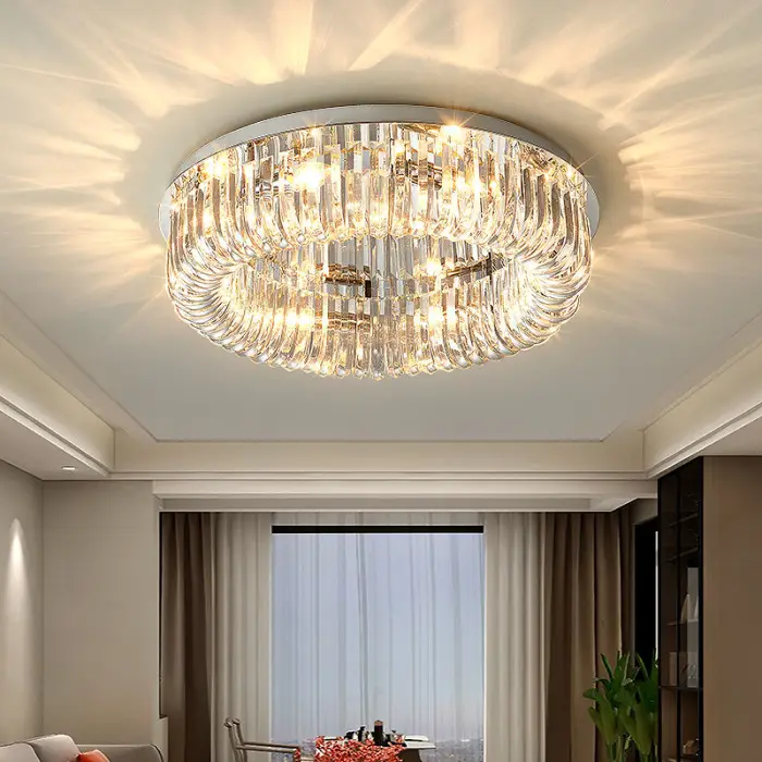 Modern Minimalist AC LED Ceiling Light Luxury Crystal Fixture Stainless Steel IP65 for Hotel Bedroom Living Dining Rooms — image 3