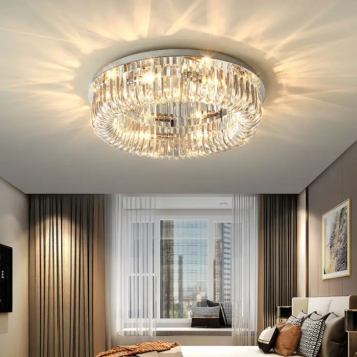 Modern Minimalist AC LED Ceiling Light Luxury Crystal Fixture Stainless Steel IP65 for Hotel Bedroom Living Dining Rooms — image 5