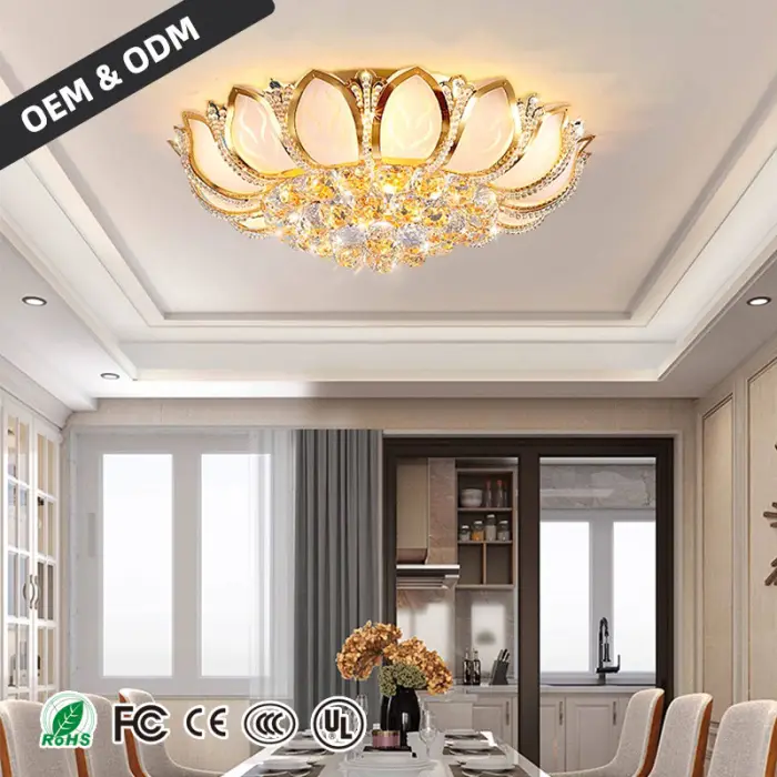 Modern Style Luxury Iron Crystal Nordic Ceiling Light with LED Gold Finish Middle Size for Living Room Villa Hotel Use — image 3