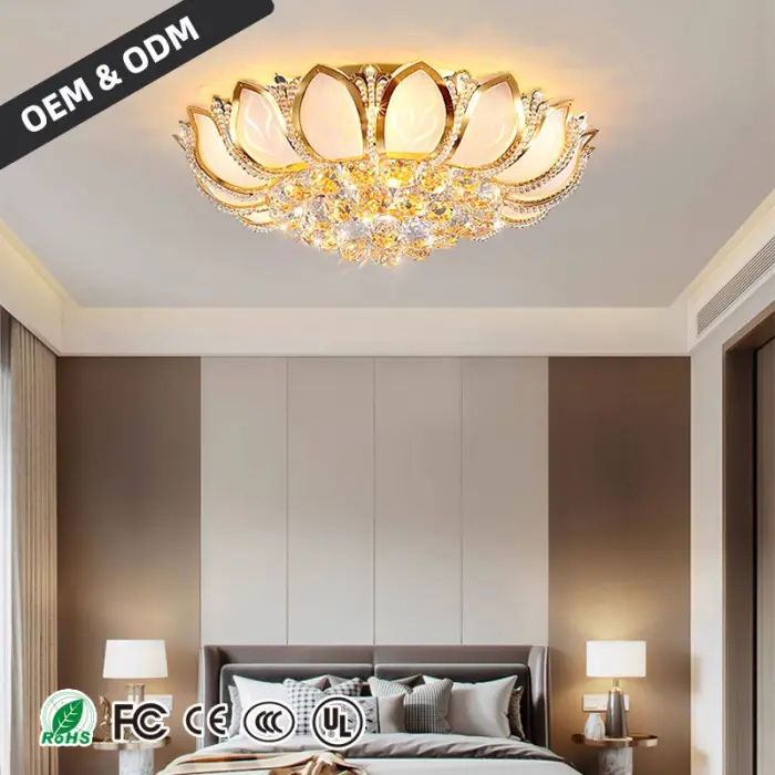 Modern Style Luxury Iron Crystal Nordic Ceiling Light with LED Gold Finish Middle Size for Living Room Villa Hotel Use — image 4
