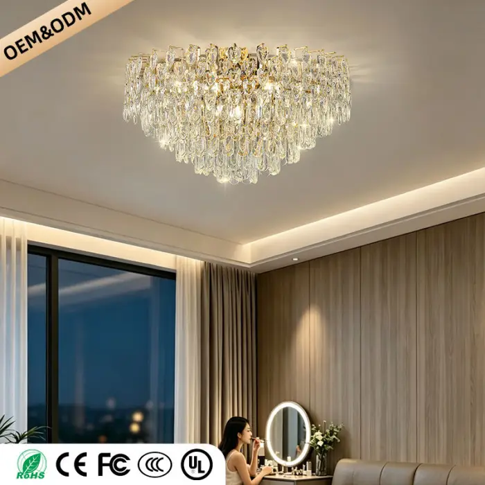 Modern Luxury Ceiling Light Gold Pendant Lamp Villa Living Room Dining Bedroom Suspension Light Indoor Design Crystal Chandelier — image 4