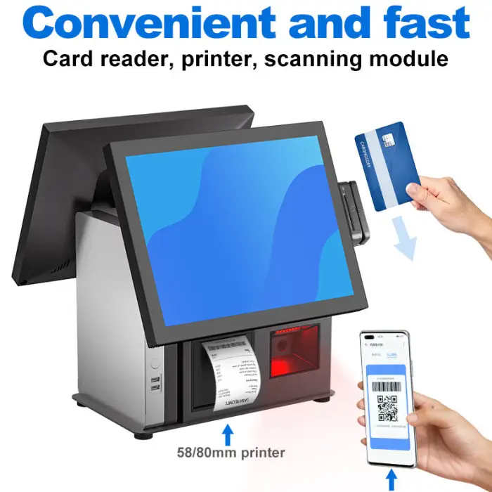 15.6 Inch POS System All in One POS Terminal Integrated Printer Scanner Support Win10 Win11 for Retail Cash Register — image 4
