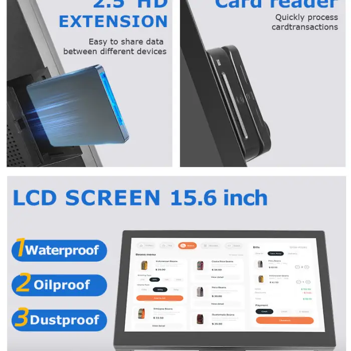 Wholesale POS Systems Supplier 15.6 Inch All in One Cash Register Win10 POS Terminal for Supermarket Touch Screen POS Machine — image 3