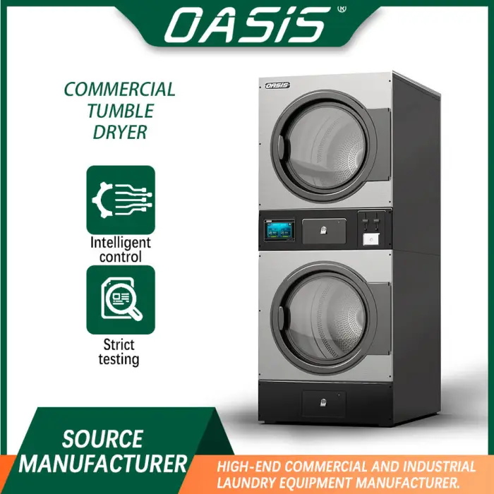 Oasis 15kg Stacked Commercial Coin-operated Fully Automatic Stainless Steel Washer Dryer with Steam/Electric Heating 220V/380V — image 3