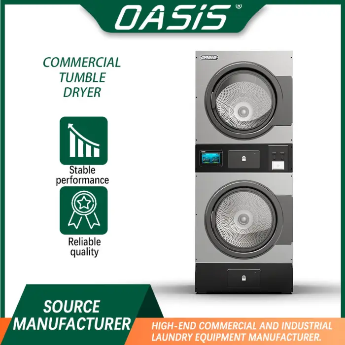 Oasis 15kg Stacked Commercial Coin-operated Fully Automatic Stainless Steel Washer Dryer with Steam/Electric Heating 220V/380V — image 4