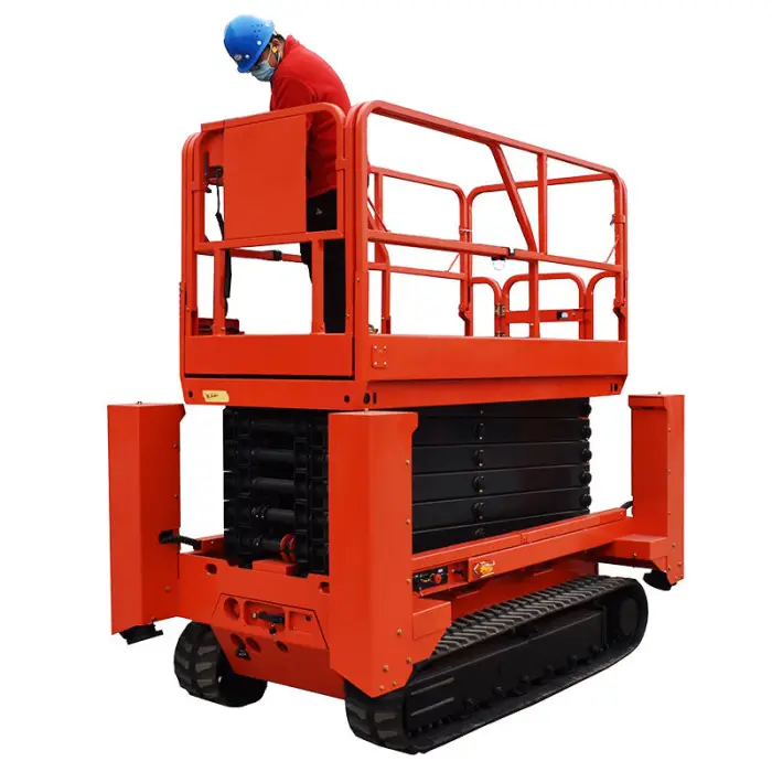 Cheap 10m Rough Terrain Electric Aerial Construction Machinery Crawler Scissor Lift Platform for Sale — image 3