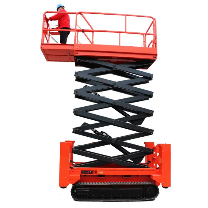 Cheap 10m Rough Terrain Electric Aerial Construction Machinery Crawler Scissor Lift Platform for Sale — image 6