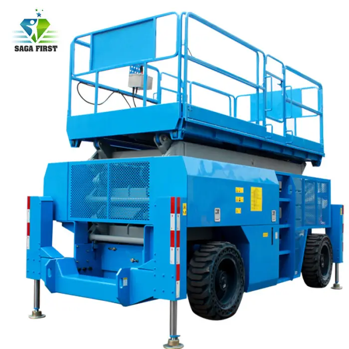 4~16m SAGA FIRST All Rough Terrain 4Wx4S Wheels Steering Diesel Kubota Engine Aerial Crawler Scissor Lift Platform for Sale — image 4