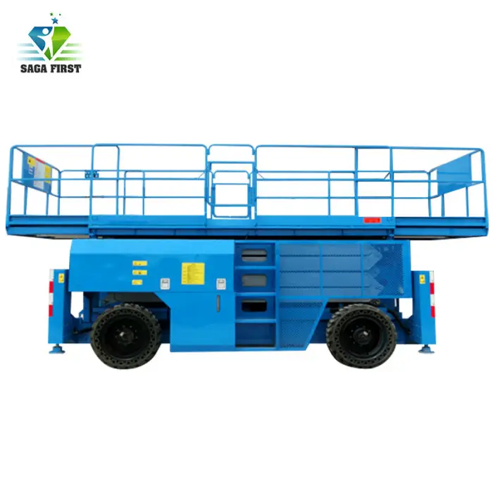 4~16m SAGA FIRST All Rough Terrain 4Wx4S Wheels Steering Diesel Kubota Engine Aerial Crawler Scissor Lift Platform for Sale — image 5