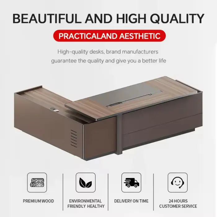 Wholesales Computer Desk with Drawers Modern boss Table for Office Set Modern Office CEO Desk Luxury L Shape Desk Furniture — image 3