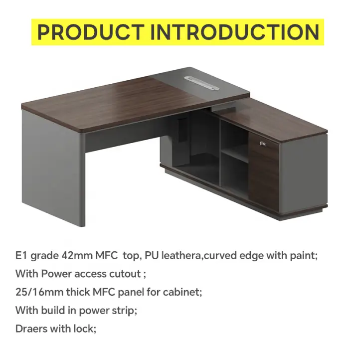 Ceo Luxury Modern L Shaped Executive Office Table Boss Office Furniture Wooden Desks computer Office desk Manager Table Desk — image 4