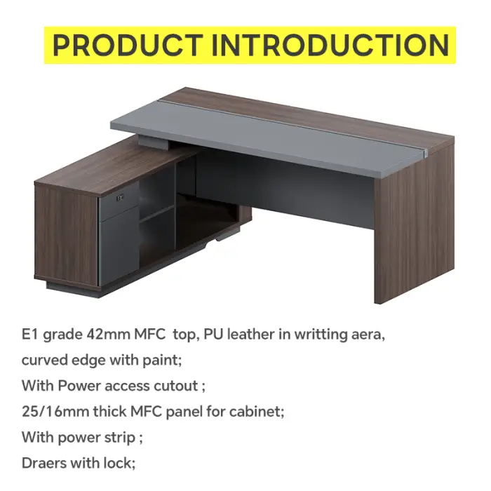 Boss CEO Luxury Executive Wooden Panel Desk-Modern Modular Extendable Office Desk for Commercial Use — image 4