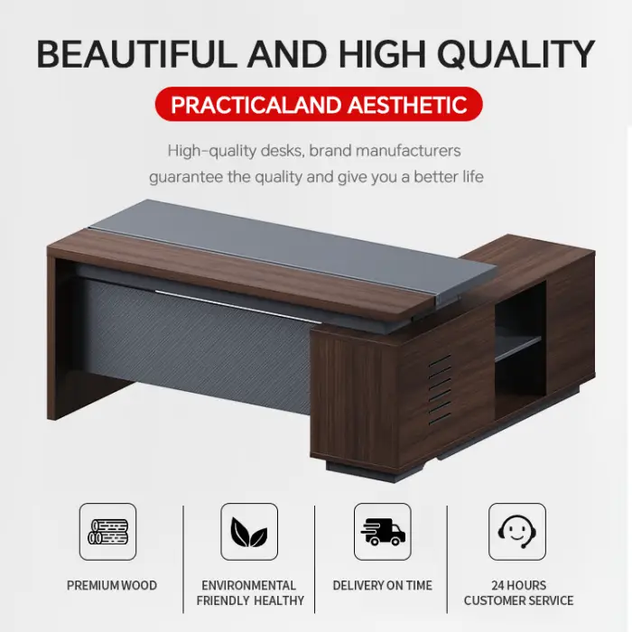 Boss CEO Luxury Executive Wooden Panel Desk-Modern Modular Extendable Office Desk for Commercial Use — image 5
