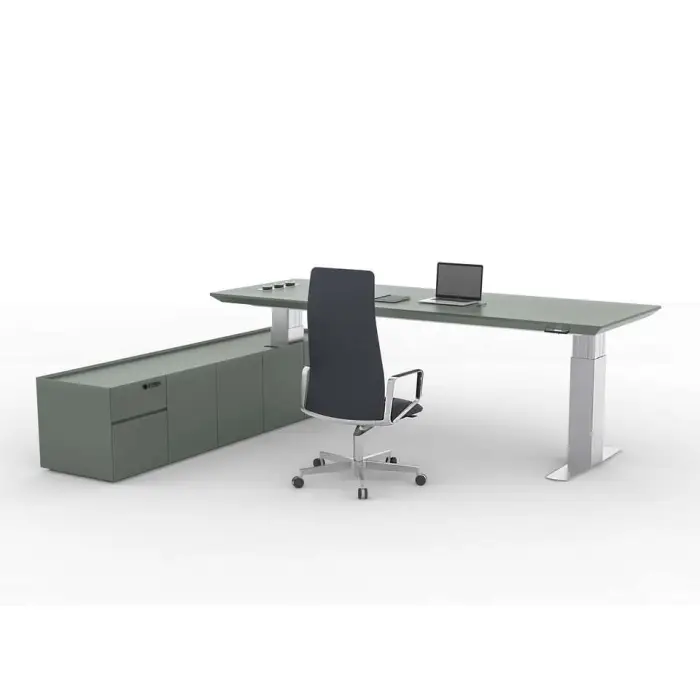 Smart Office Manager Boss Ceo Table Electric Height Adjustable L Shaped Executive Sit Stand Desk Stainless Steel Leg — image 2