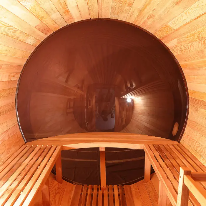 Outdoor Panoramic 6 Person Red Cedar Wooden Barrel Sauna Room — image 4