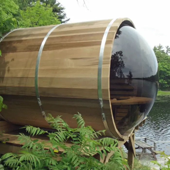 Outdoor Panoramic 6 Person Red Cedar Wooden Barrel Sauna Room — image 7