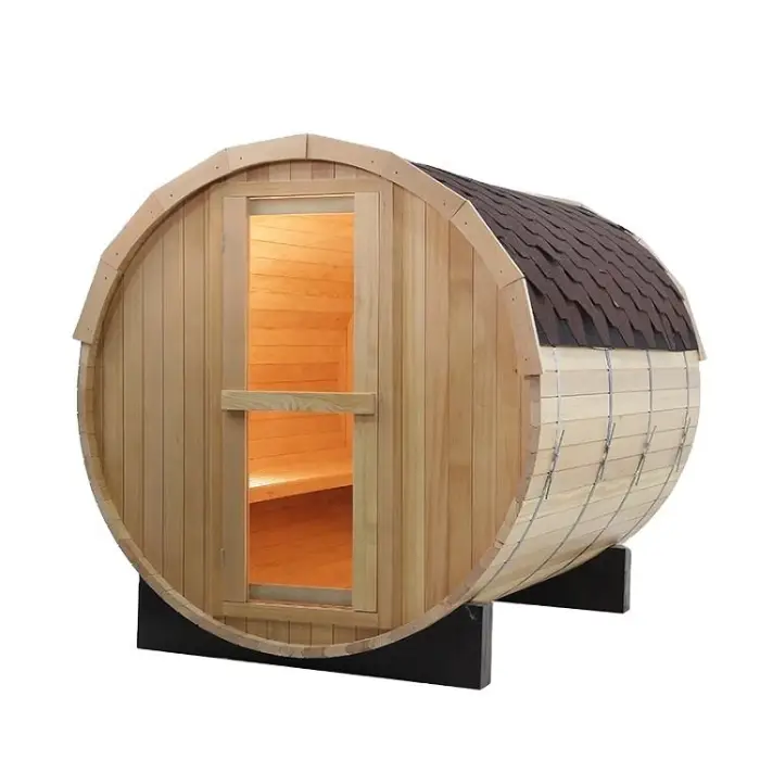Canadian Red Cedar Outdoor Sauna Steam Room Large Barrel Sauna Cedar Sauna Room — image 7