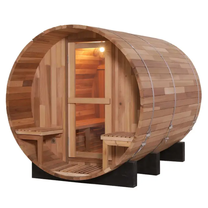 5 Person Luxury Outdoor Sauna Kit Canadian Cedar Barrel Sauna with Front Porch — image 3