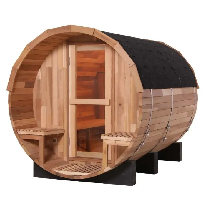 5 Person Luxury Outdoor Sauna Kit Canadian Cedar Barrel Sauna with Front Porch — image 6