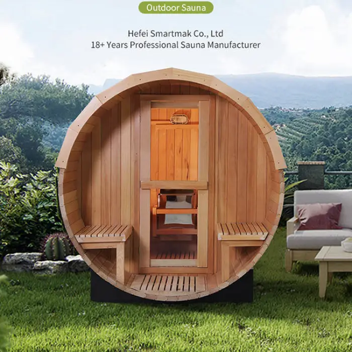 5 Person Luxury Outdoor Sauna Kit Canadian Cedar Barrel Sauna with Front Porch — image 7