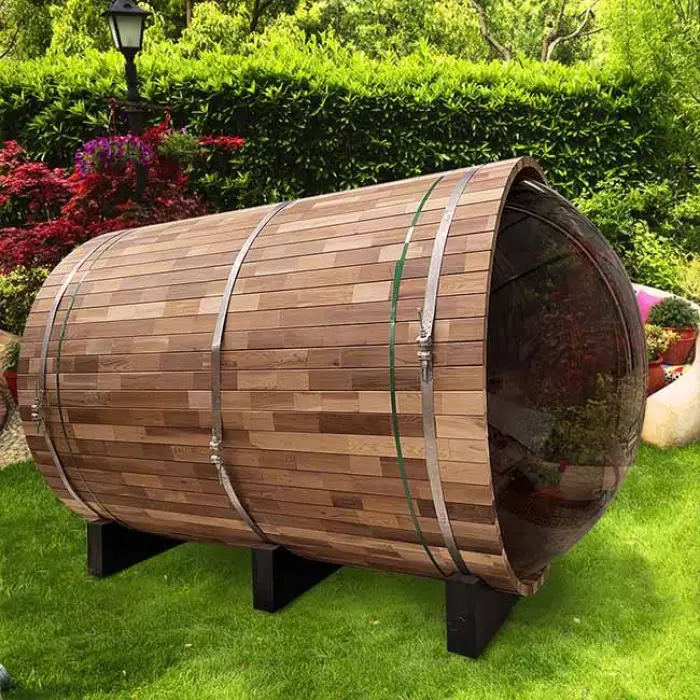 Pure Canadian Red Cedar Outdoor Wooden Traditional Steam Panoramic Barrel Sauna Room — image 2