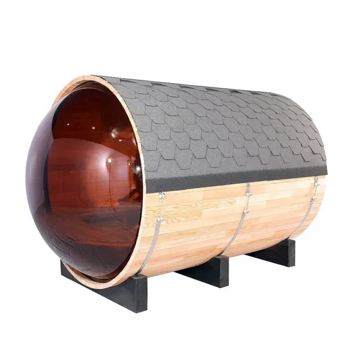Outdoor Wood Fired Panoramic Garden Large Size Dry Steam Sauna Spa Use Barrel Sauna Room for Sale — image 6