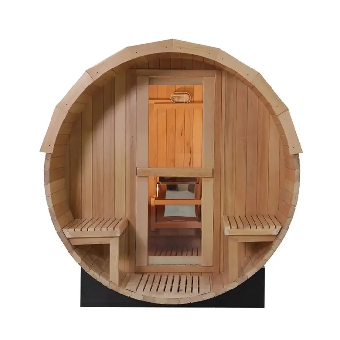 Cheapest 4 - 8 People Outdoor Barrel Steam Sauna Rooms Traditional Wood Sauna for Sale — image 4