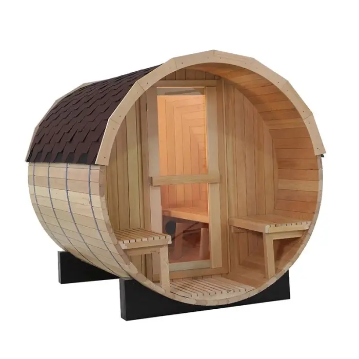 Cheapest 4 - 8 People Outdoor Barrel Steam Sauna Rooms Traditional Wood Sauna for Sale — image 5