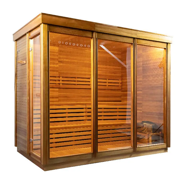 Large Wooden Sauna Room Red Cedar Wood Traditional Steam Sauna — image 3