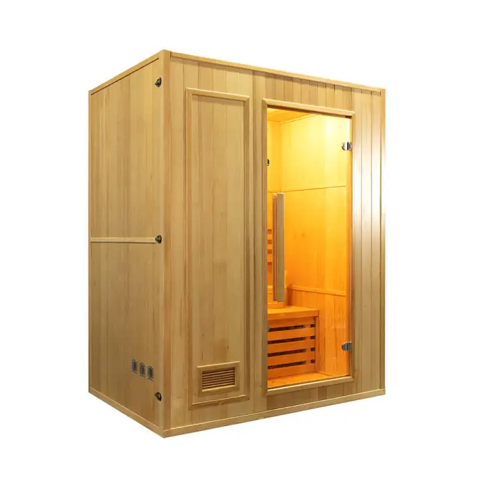 Luxury Indoor Bathroom Hemlock Wood 2 Person Traditional Dry Wet Steam Sauna Room — image 4