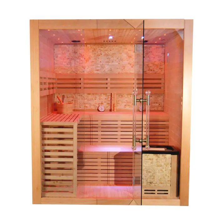 Luxury 4 Person Finnish Indoor Sauan Room Wooden Dry Wet Steam Traditional Sauna — image 3