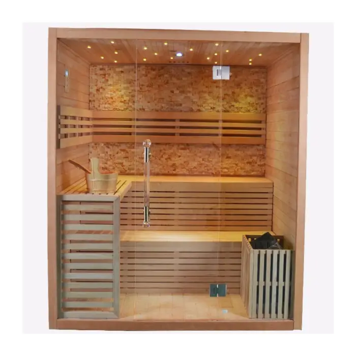 Luxury 4 Person Finnish Indoor Sauan Room Wooden Dry Wet Steam Traditional Sauna — image 4