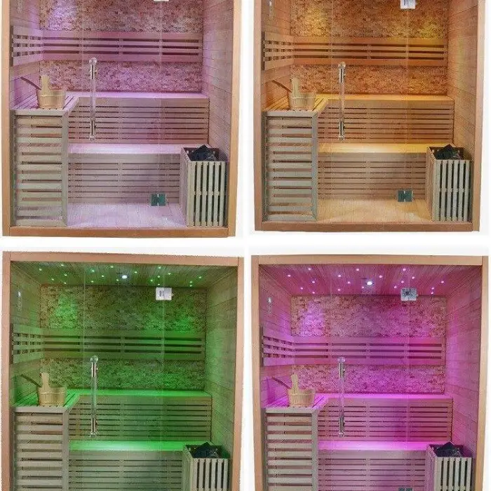 Luxury 4 Person Finnish Indoor Sauan Room Wooden Dry Wet Steam Traditional Sauna — image 5