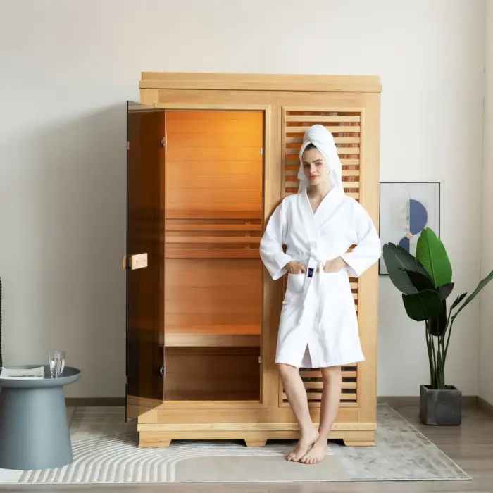 Prefab Sauna Cabin Wooden Personal Traditional Steam Indoor Sauna Room for 2 Peson — image 7