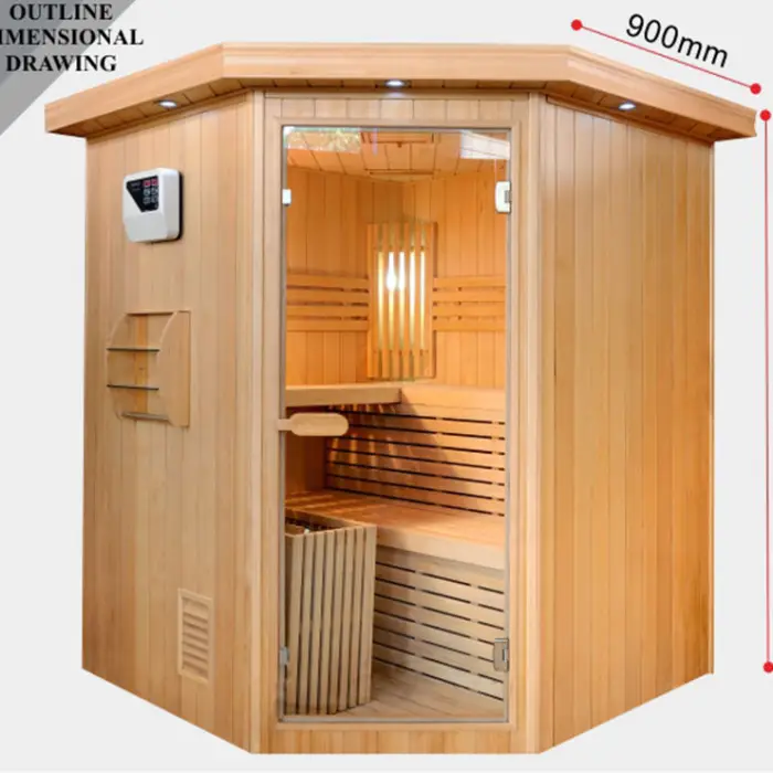 Corner Design Canadian Hemlock Indoor 4 Person Wooden Traditional Steam Sauna Room — image 3