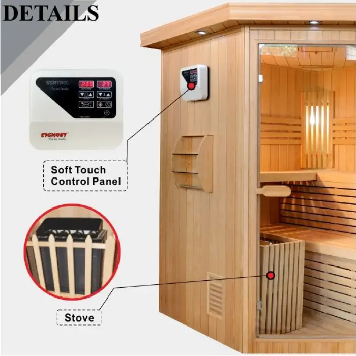 Corner Design Canadian Hemlock Indoor 4 Person Wooden Traditional Steam Sauna Room — image 4