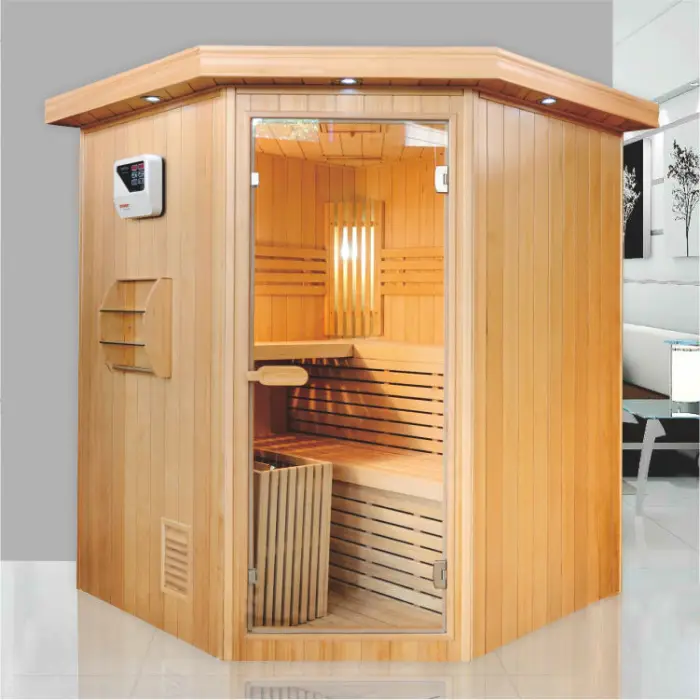 Corner Design Canadian Hemlock Indoor 4 Person Wooden Traditional Steam Sauna Room — image 6