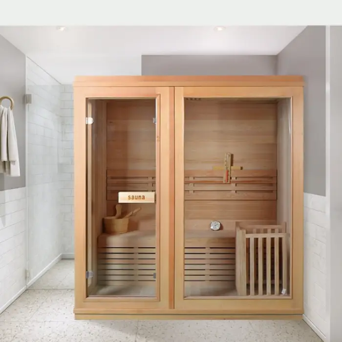 OEM Solid Wood Hemlock Home Traditional Steam 3 People Sauna Room — image 3